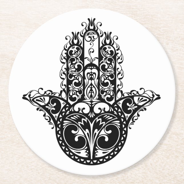Decorative Hamsa Design Round Paper Coaster (Front)