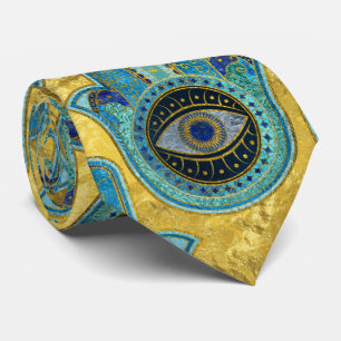 Decorative Hamsa Hand pattern on gold Tie