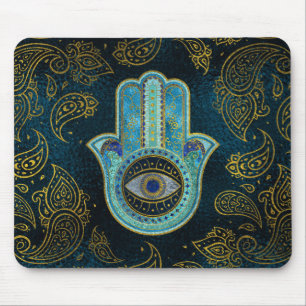 Decorative Hamsa Hand with paisley background Mouse Mat