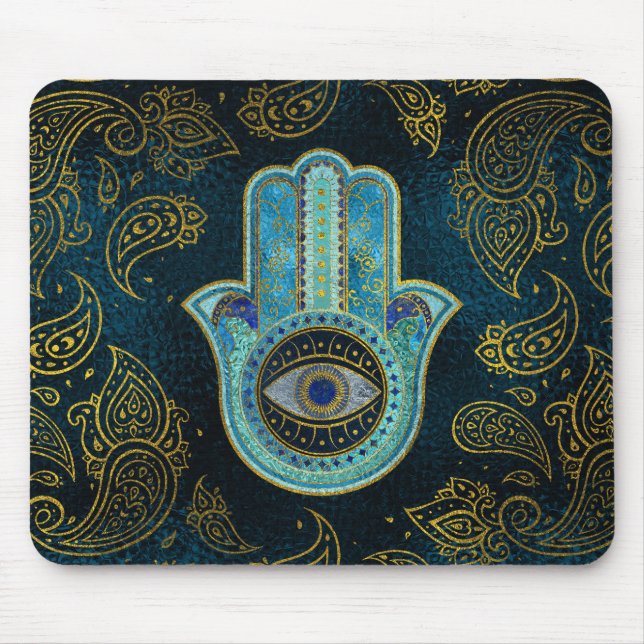 Decorative Hamsa Hand with paisley background Mouse Mat (Front)