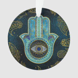 Decorative Hamsa Hand with paisley background Ornament