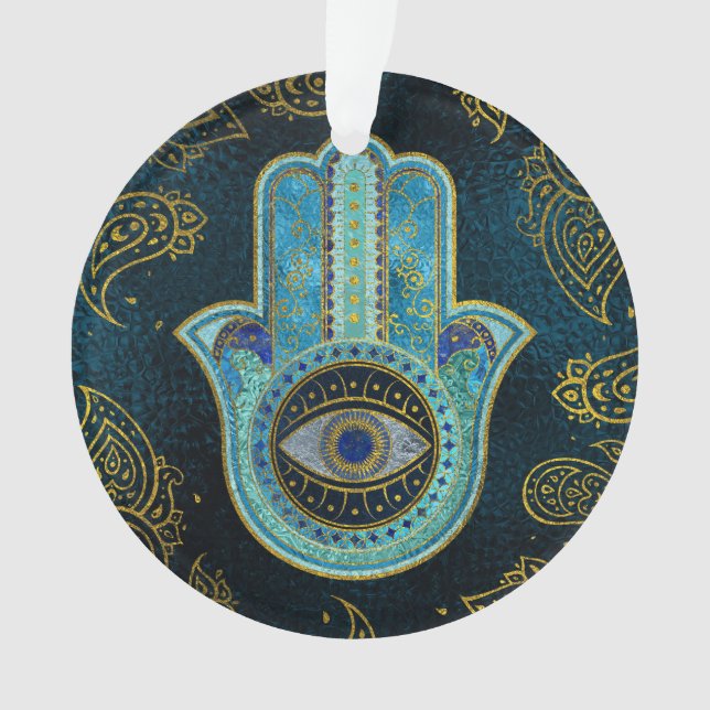 Decorative Hamsa Hand with paisley background Ornament (Front)