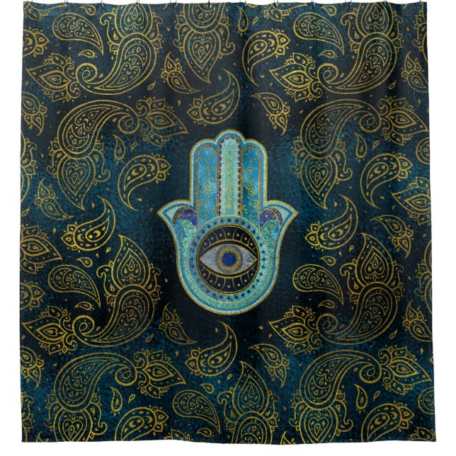 Decorative Hamsa Hand with paisley background Shower Curtain (Front)