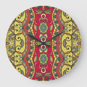 Decorative Hand-Drawn Seamless Abstract Pattern Large Clock