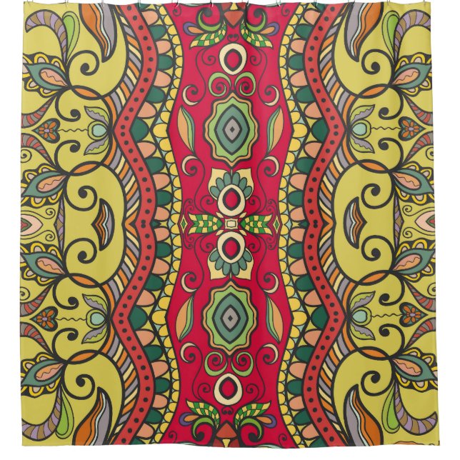 Decorative Hand-Drawn Seamless Abstract Pattern Shower Curtain (Front)
