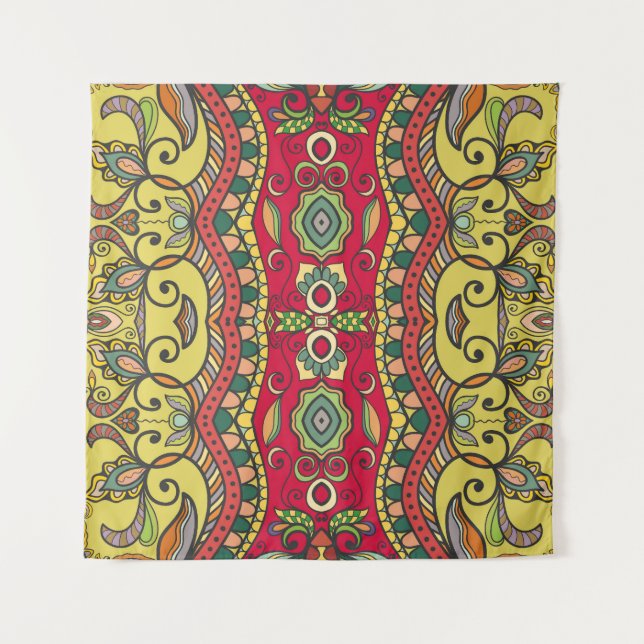 Decorative Hand-Drawn Seamless Abstract Pattern Tapestry (Front)