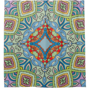 Decorative hand drawn seamless pattern. Colorful a Shower Curtain