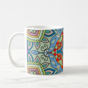 Decorative hand drawn seamless pattern. Colourful Coffee Mug