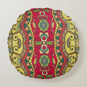 Decorative hand drawn seamless pattern. Colourful Round Cushion