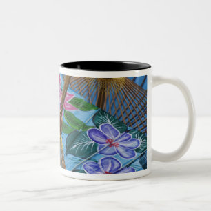 Decorative hand painted umbrellas in the village Two-Tone coffee mug
