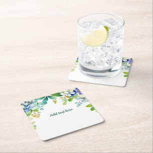 Decorative hanging flowers TEMPLATE Square Paper Coaster