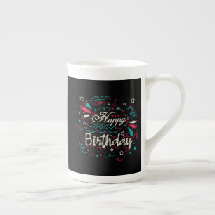 decorative happy birthday bone china mug