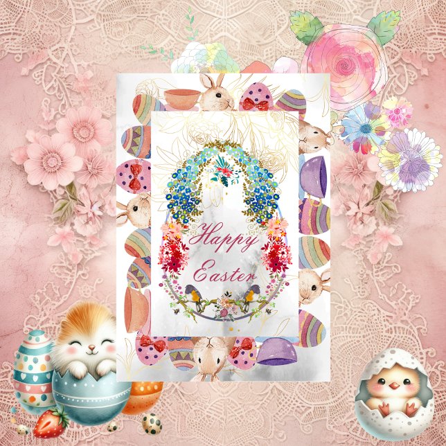 Decorative Happy Easter Egg Bunny Bird Floral Card (Decorative Happy Easter Egg Bunny Bird Floral Card)