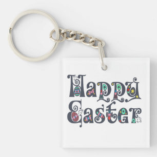 Decorative Happy Easter Typography Keychain