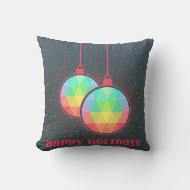 Decorative Happy Holiday Christmas Ball Cushion (Front)