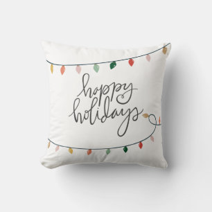 Decorative  Happy Holidays Christmas Lights Cushion