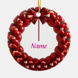 Decorative Heart Wreath with Bright Red Hearts Ceramic Tree Decoration