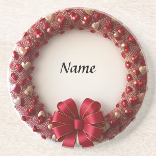 Decorative Heart Wreath with Bright Red Hearts Coaster
