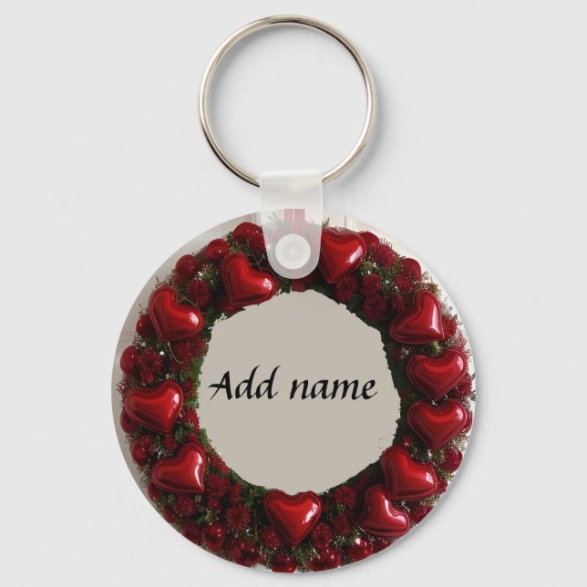 Decorative Heart Wreath with Bright Red Hearts  Key Ring (Front)
