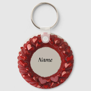 Decorative Heart Wreath with Bright Red Hearts  Key Ring