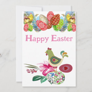 Decorative Hen on Easter Egg Floral Watercolor Holiday Card