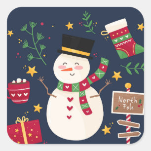 Decorative Holiday Snowman Square Sticker