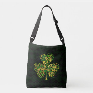 Decorative Irish Shamrock -Clover Gold and Green Crossbody Bag