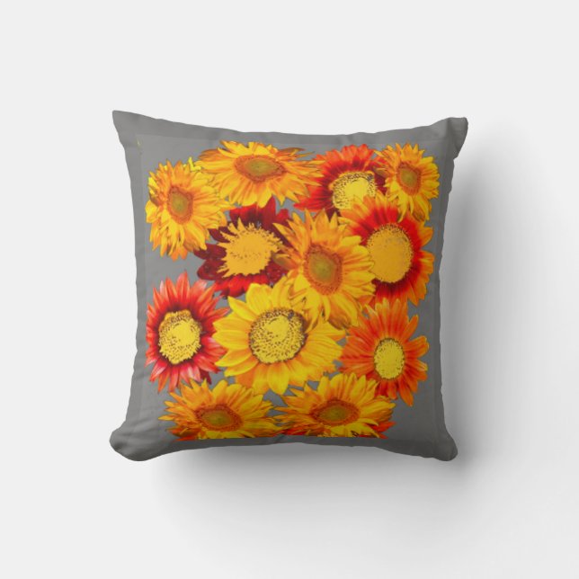 DECORATIVE KANSAS SUNFLOWERS GREY ART CUSHION (Front)