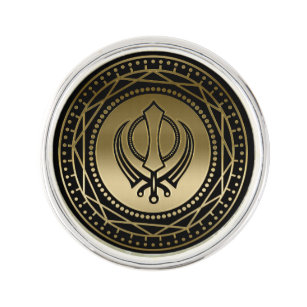 Decorative Khanda symbol gold on black Lapel Pin