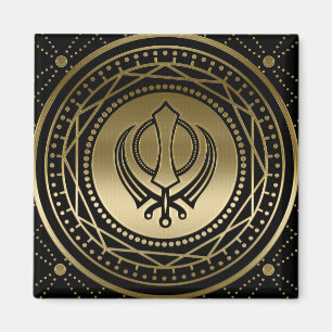 Decorative Khanda symbol gold on black Magnet