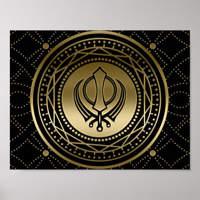 Decorative Khanda symbol gold on black Poster (Front)