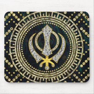 Decorative Khanda symbol with gemstones & gold Mouse Mat