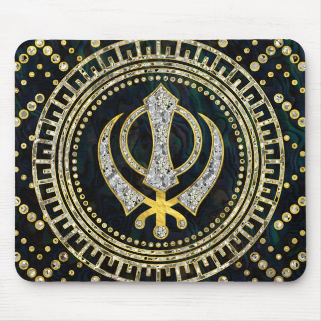 Decorative Khanda symbol with gemstones & gold Mouse Mat (Front)