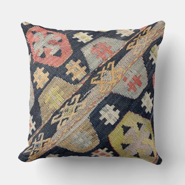Decorative Kilim, Navaho Weave, Woven Textile Cushion (Front)