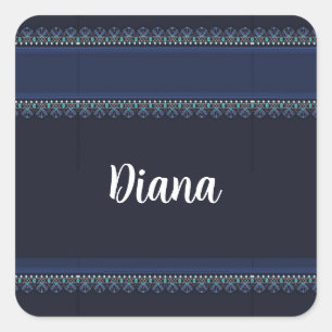 Decorative lace print on blue square sticker