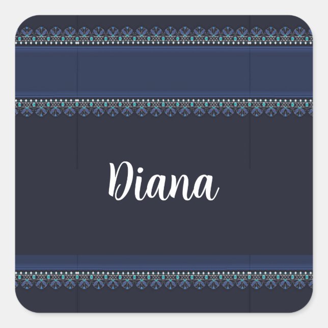 Decorative lace print on blue square sticker (Front)