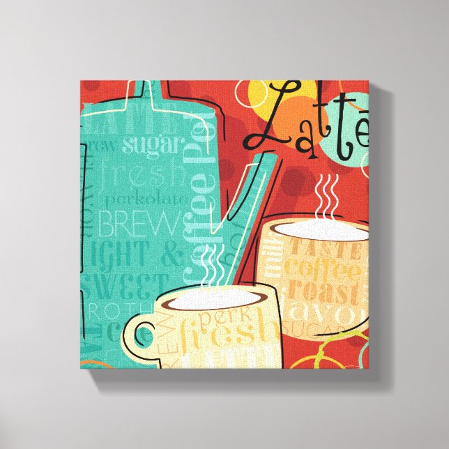 Decorative Latte Pot and Cups Canvas Print (Front)