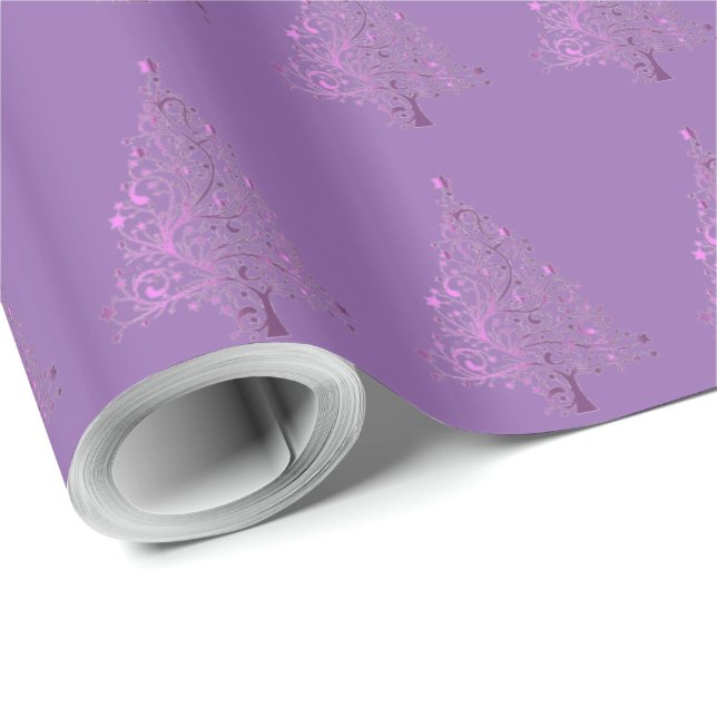 Decorative Lavender Purple Christmas Tree Pattern Wrapping Paper (Roll Corner)