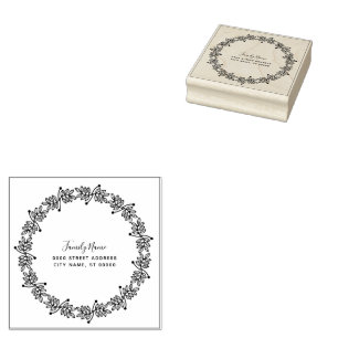 Decorative Leaves Return Address Rubber Stamp