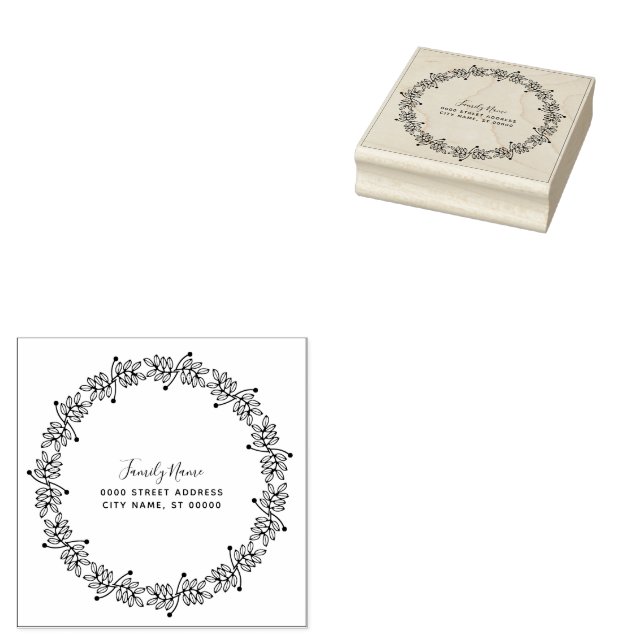 Decorative Leaves Return Address Rubber Stamp (Stamped)