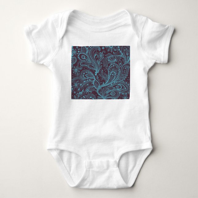 Decorative Leaves: Seamless Pattern Background Baby Bodysuit (Front)