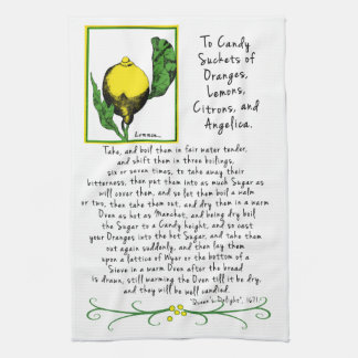 Decorative Lemon Art Tea Towel with Antique Recipe