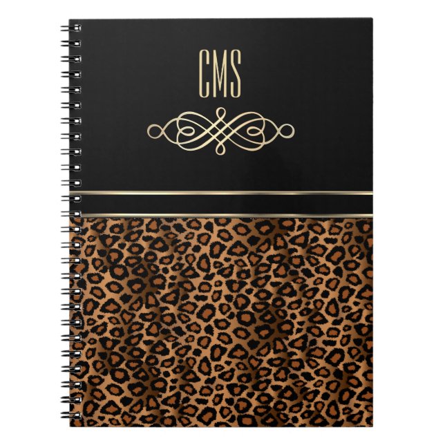 Decorative Leopard Animal Print | Monogram  Notebook (Front)