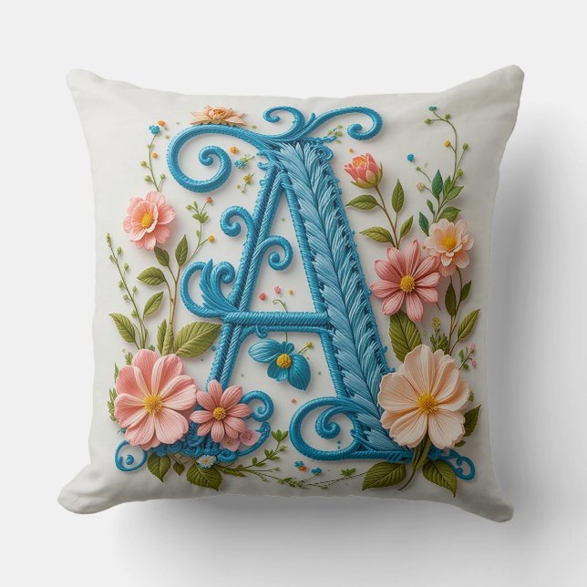 Decorative Letter A Floral Typography Monogram 🌸 Cushion (Front)