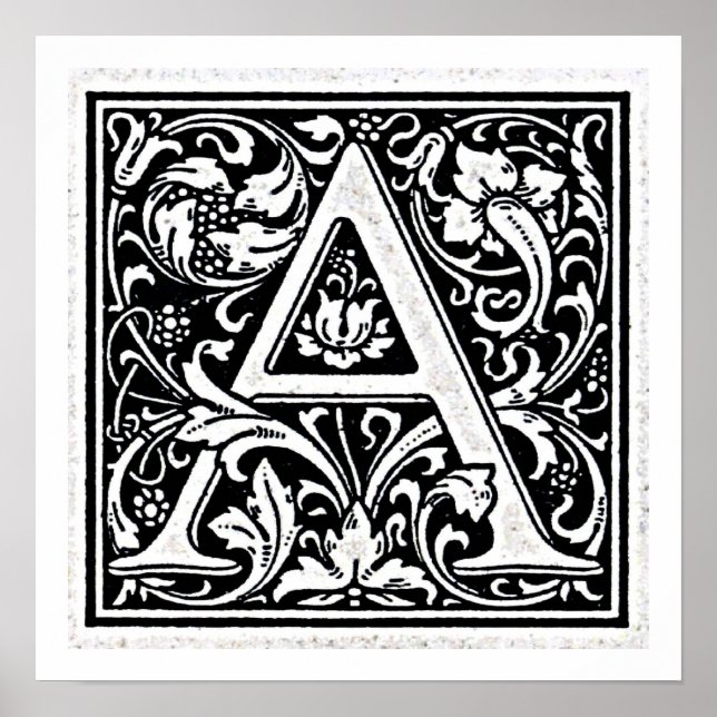 Decorative Letter "A" Woodcut Woodblock Inital Poster (Front)