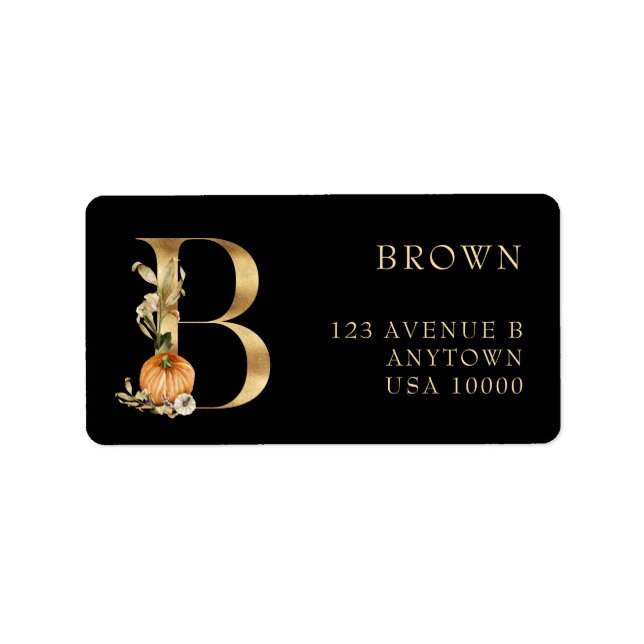 DECORATIVE LETTER B with Pumpkin Monogram Label (Front)