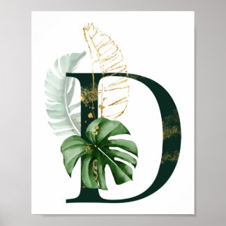 Decorative Letter D with tropical leaves Poster