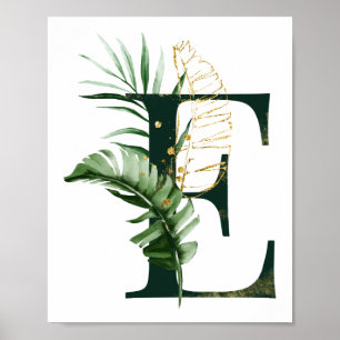 Decorative Letter E with tropical leaves Poster