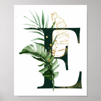 Decorative Letter E with tropical leaves Poster