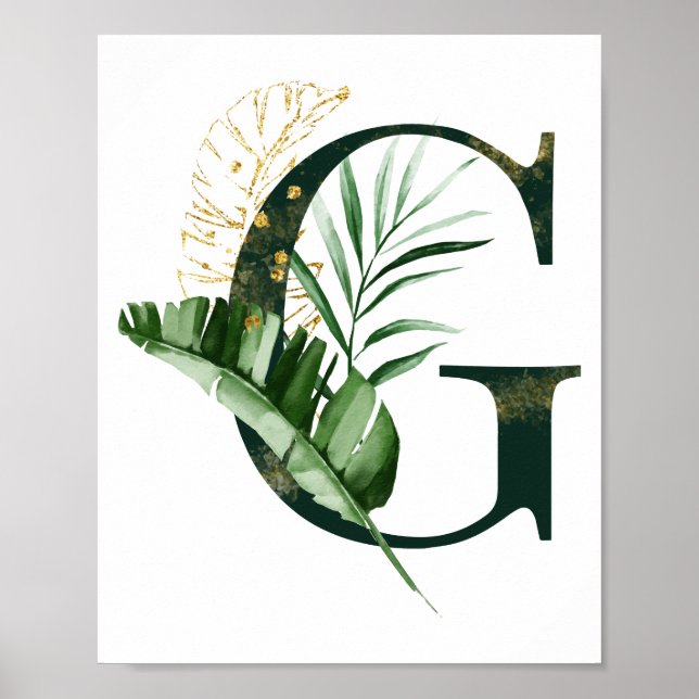 Decorative Letter G with tropical leaves Poster (Front)